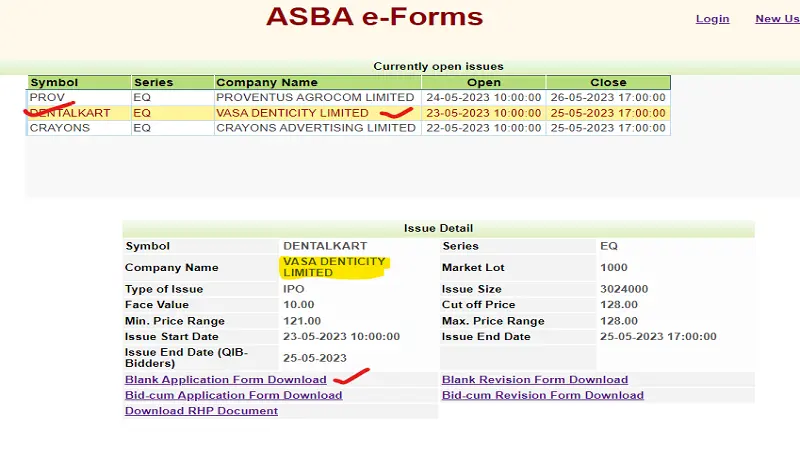 vasa denticity ipo application form,
